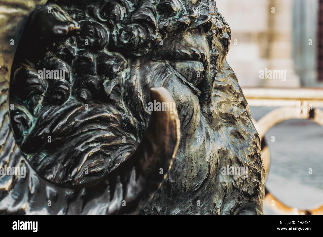 Bronze Rams Head located below the statue of Viriato. Zamora. Spain. Stock Photo