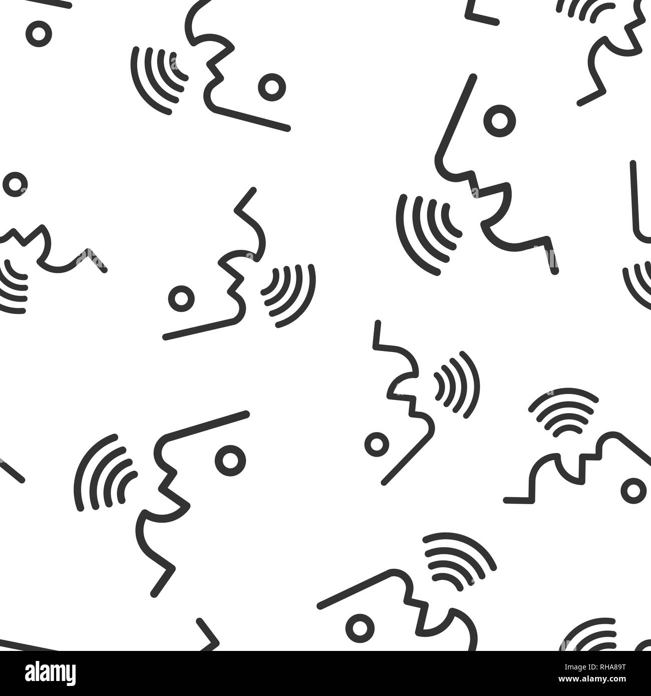 Voice command with sound waves icon seamless pattern background. Speak control vector illustration. Speaker people symbol pattern. Stock Vector