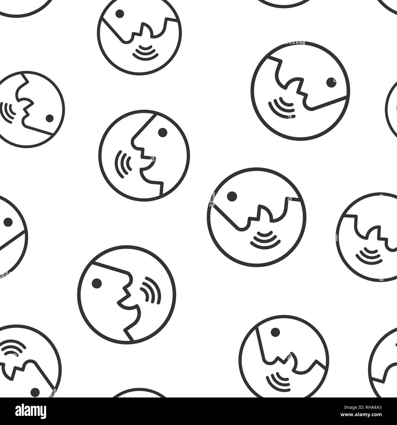Voice command with sound waves icon seamless pattern background. Speak control vector illustration. Speaker people symbol pattern. Stock Vector