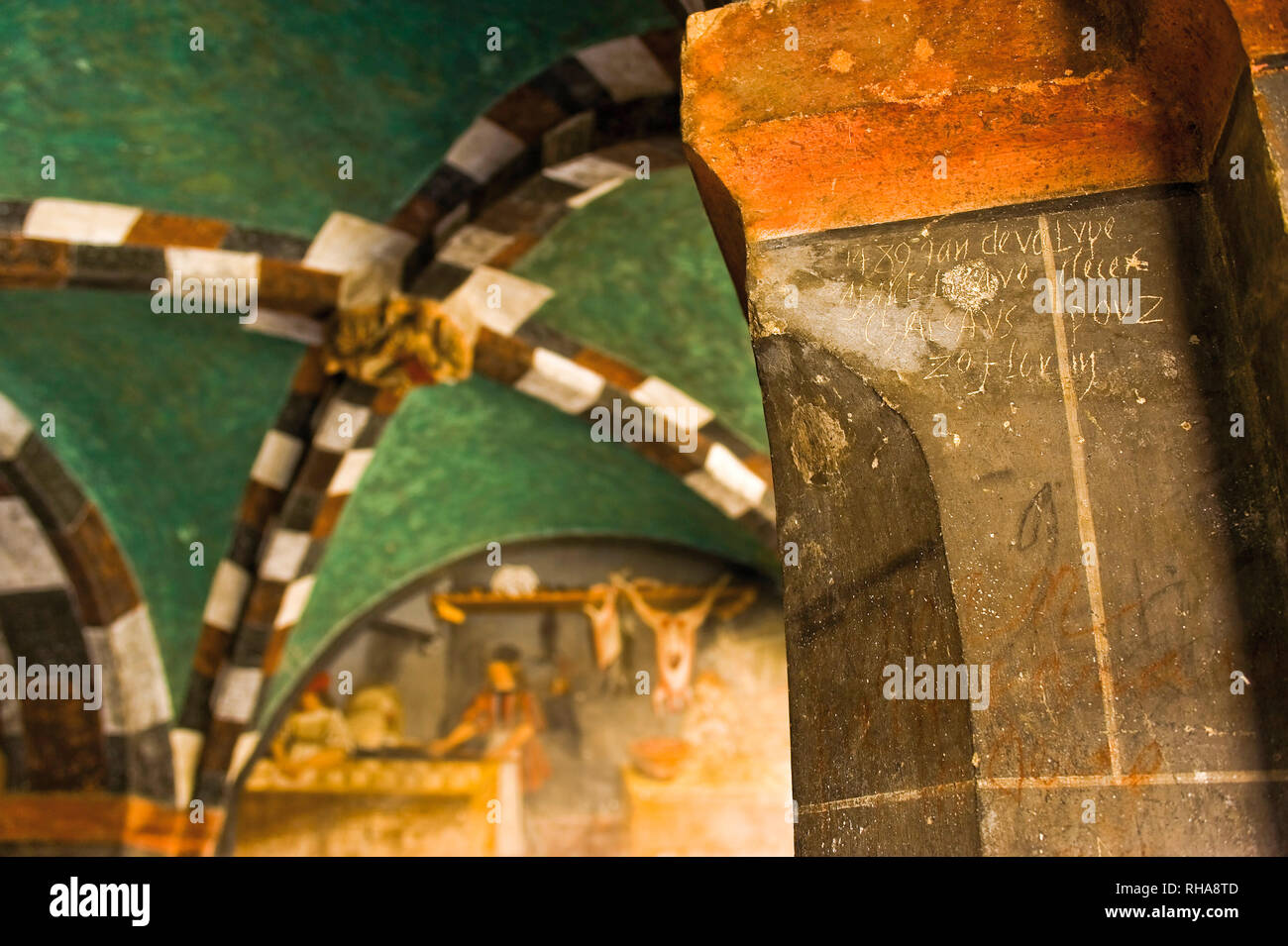 Italy Valle d'Aosta Issogne castle Written on the walls Stock Photo