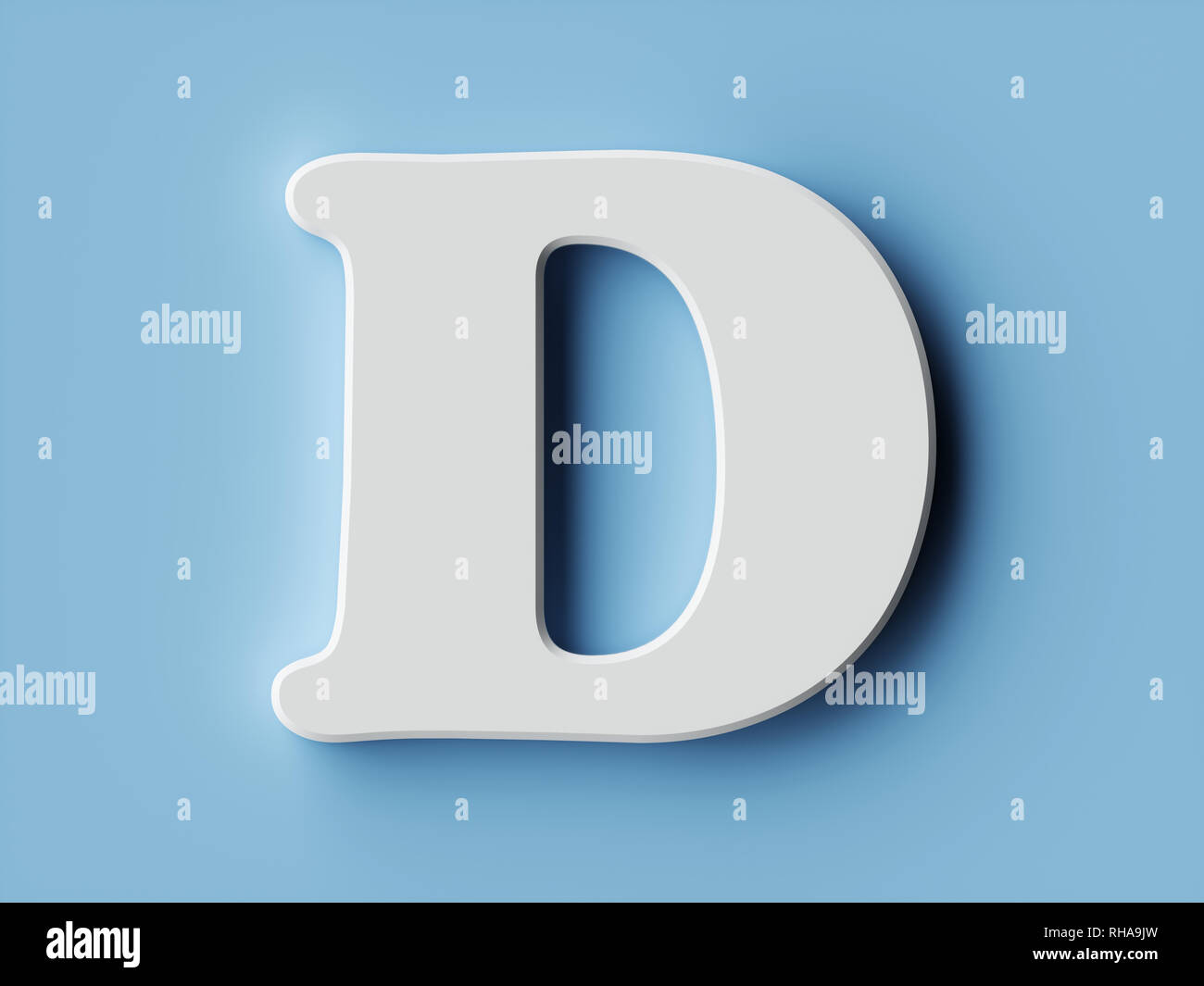 White paper letter alphabet character D font. Front view capital symbol
