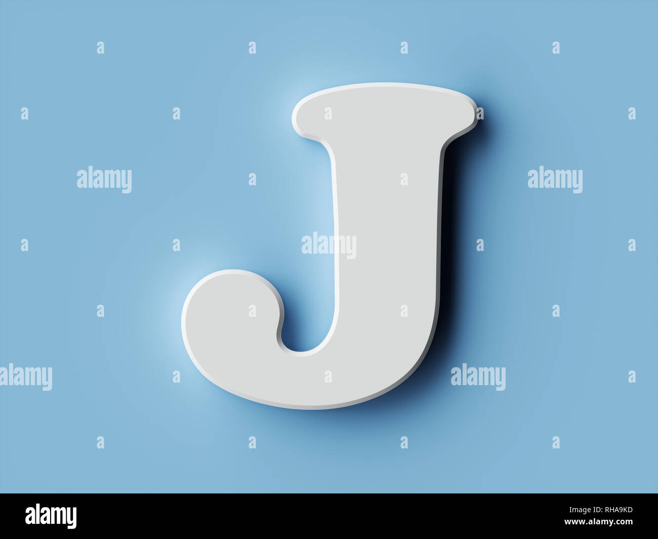 White paper letter alphabet character J font. Front view capital symbol on a blue background. 3d rendering illustration Stock Photo
