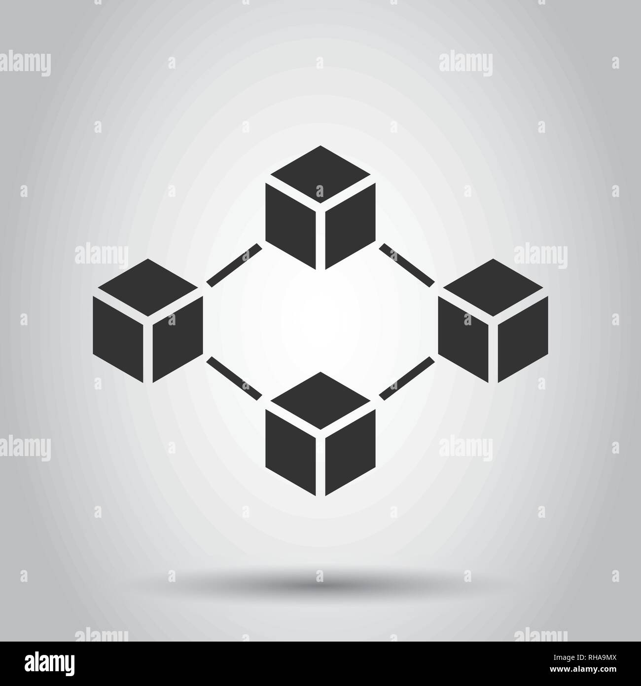 Blockchain technology vector icon in flat style. Cryptography cube block illustration. Blockchain algorithm concept. Stock Vector