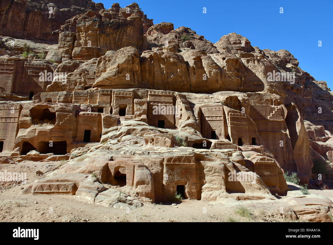 Petra Inscriptions Nabatean tombs in Petra.The old city of Petra is an UNESCO World ...