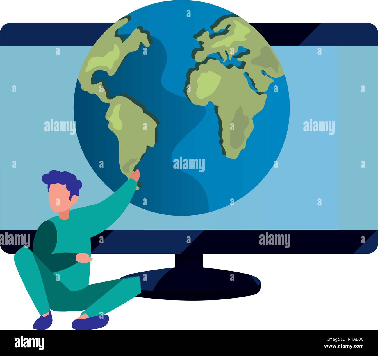 authorship man world computer digital copyright vector illustration Stock Vector