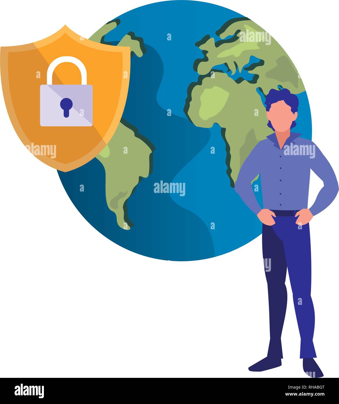 man world shield security digital copyright vector illustration Stock Vector