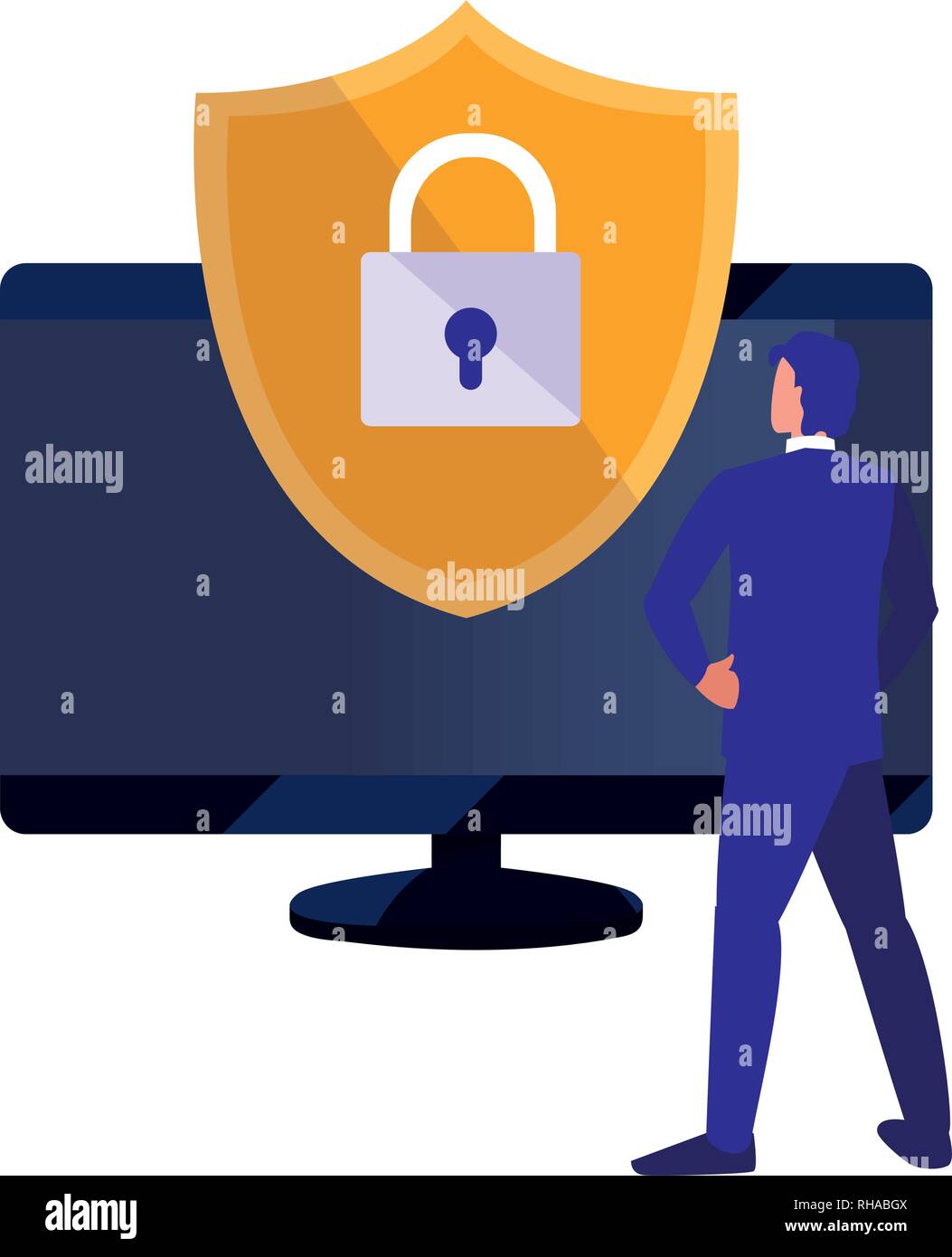 business man computer digital security copyright vector illustration ...