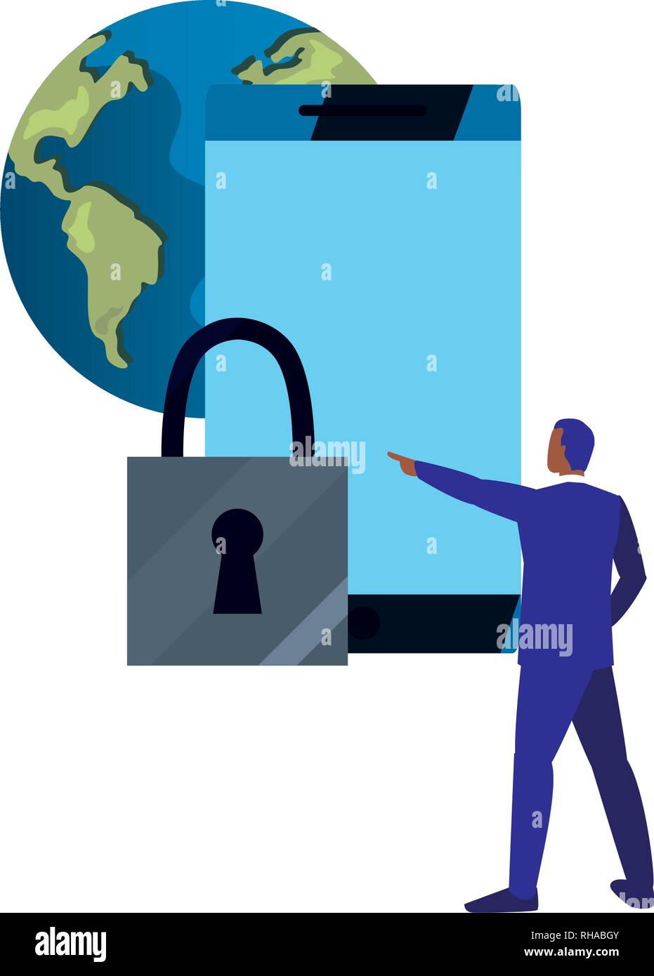 man world security mobile digital copyright vector illustration Stock Vector