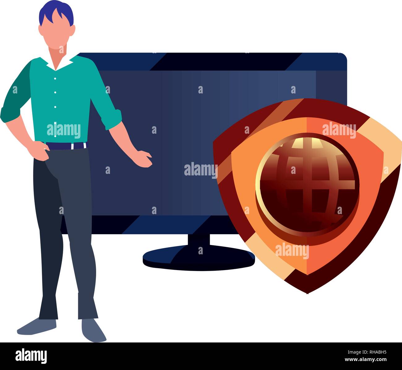 man shield world computer digital copyright vector illustration Stock Vector