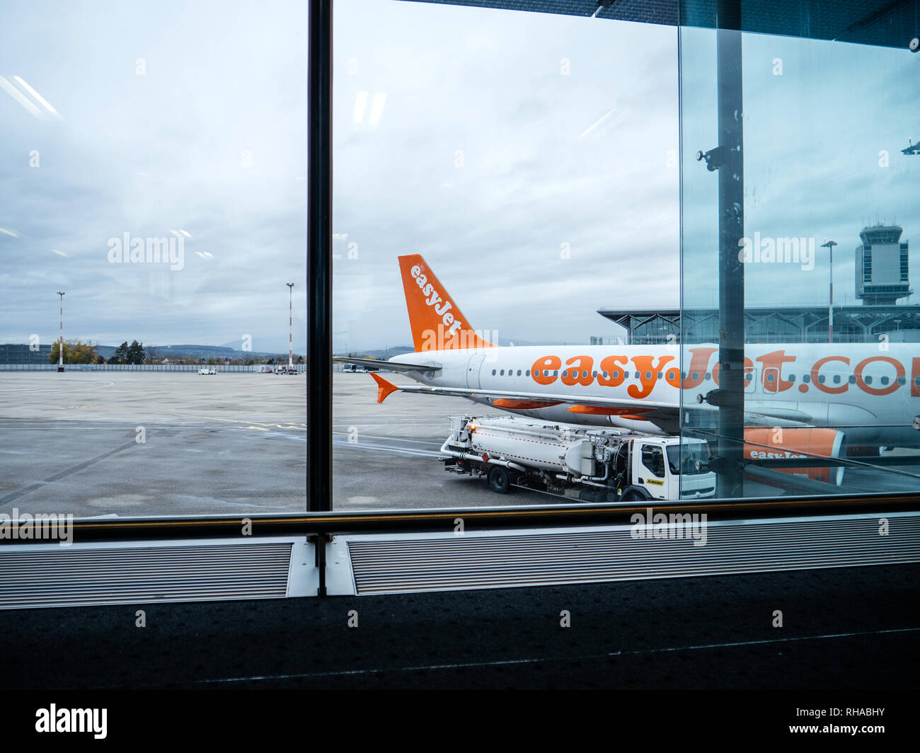 Basel, Switzerland 11 Nov 2018 Airbus Boeing operated by EasyJet airlines on tarmac of Basel