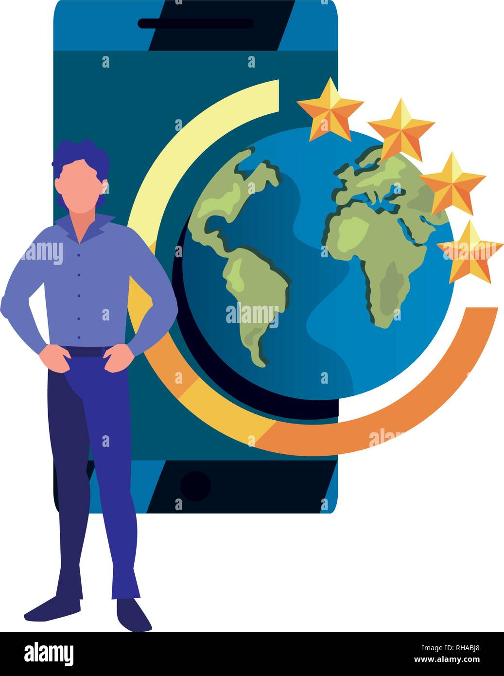man world mobile digital copyright vector illustration Stock Vector