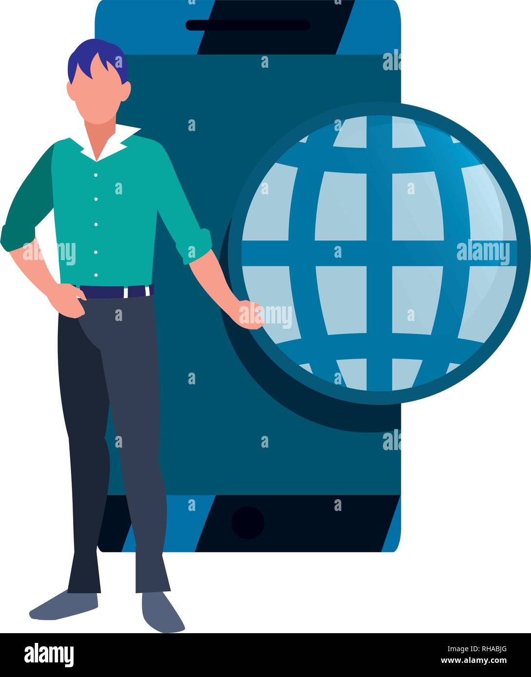 man world mobile digital copyright vector illustration Stock Vector