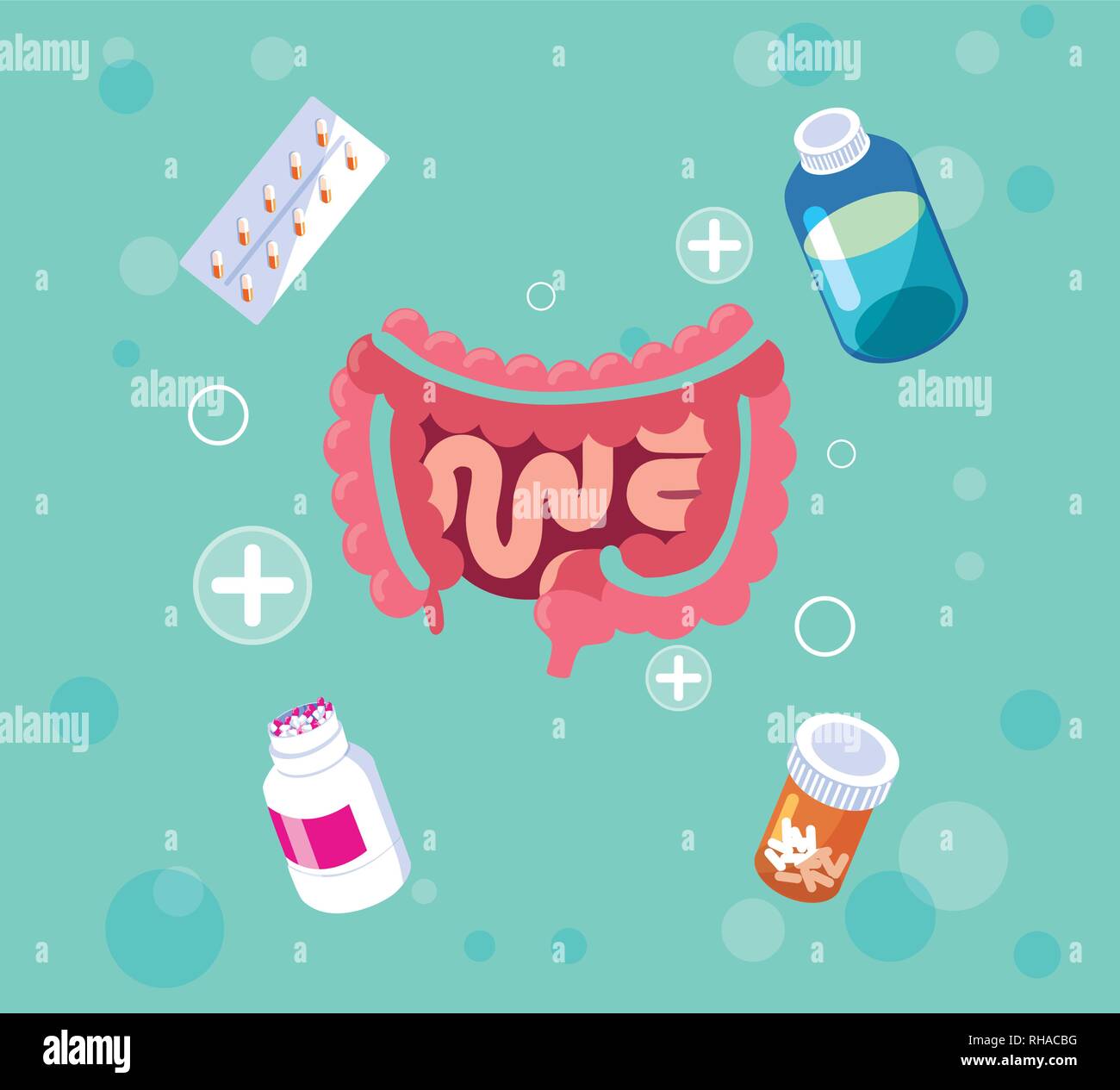 digestive system with medicines treatments vector illustration design