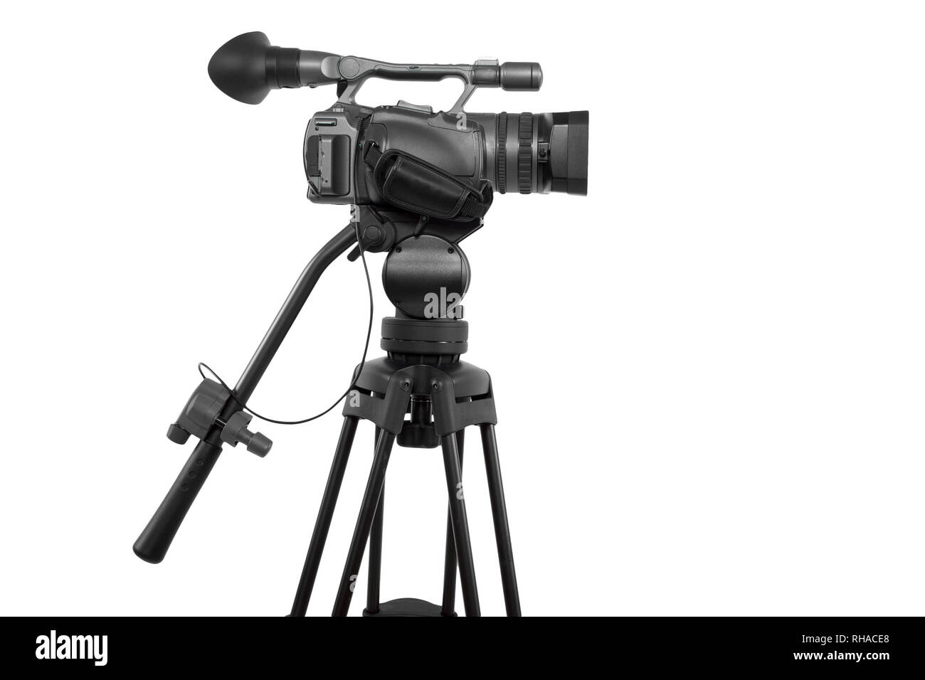production camera on a tripod and isolated on white background Stock