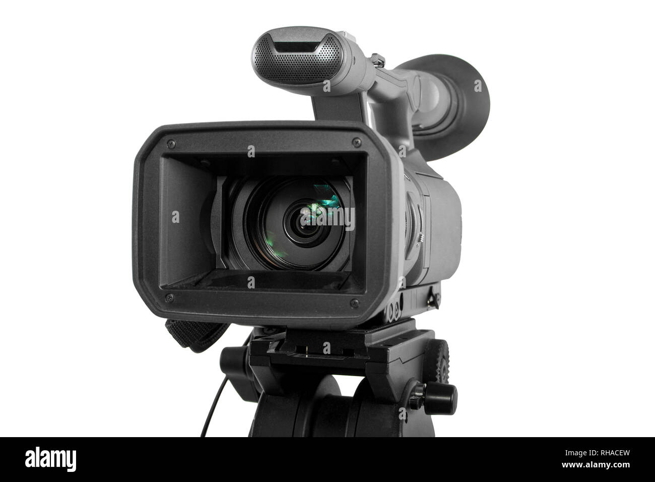 production camera on a tripod and isolated on white background Stock