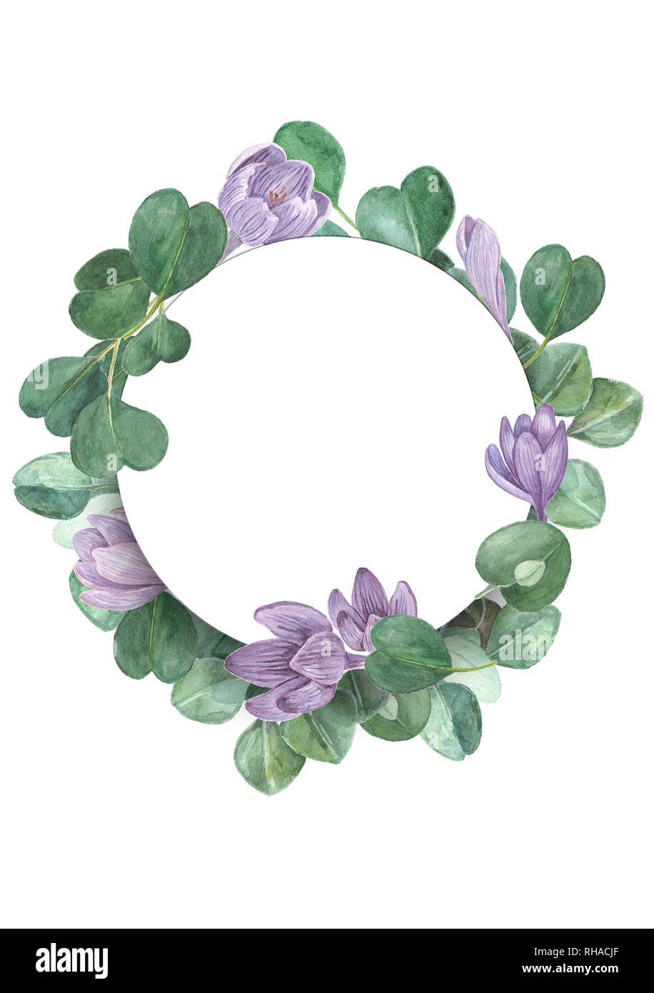 Saffron and eucalyptus watercolor floral frame. Crocus hand painted ...