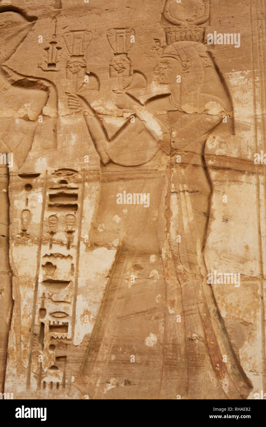 Reliefs, Medinat Habu Temple, Luxor, Egypt Stock Photo