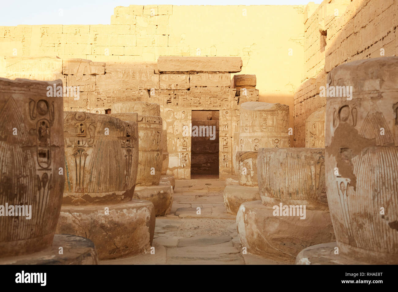 Reliefs, Medinat Habu Temple, Luxor, Egypt Stock Photo