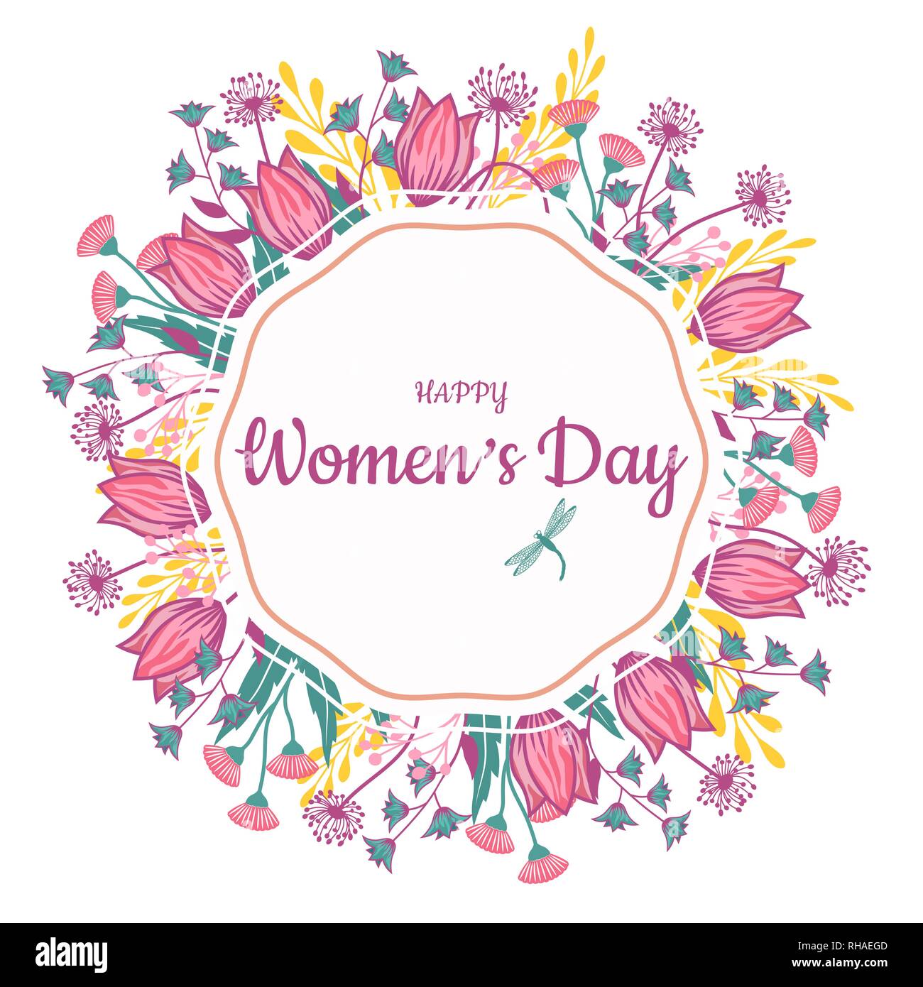 Flowers, frame, postcard. lovely happy women's day. international celebration background Stock Vector