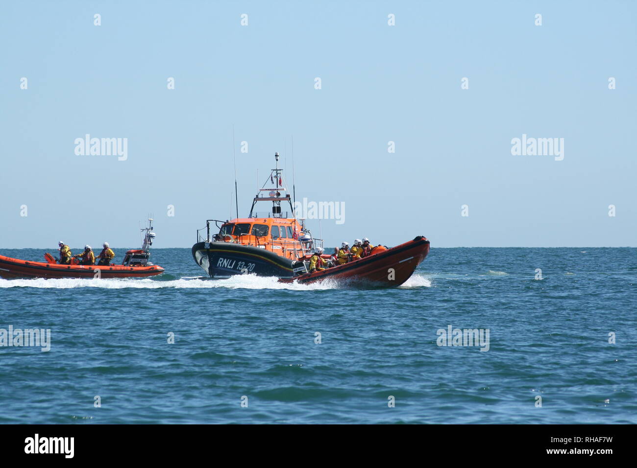 Selsey Lifeboat and rescue boat pictured with Hayling Island Rescue boat at the Selsey RNLI Lifeboat Day in august 2018 Stock Photo