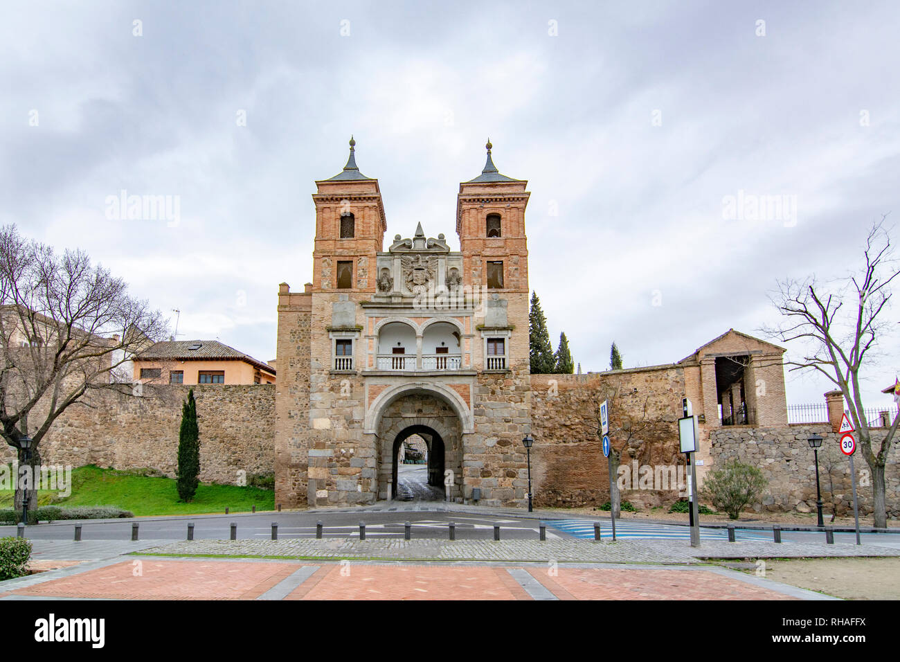 Toledo, Spain; February 2017: Puerta del CambrÃ³n is of Arabic origin and is one of the oldest entryways to the monumental city of Toledo Stock Photo