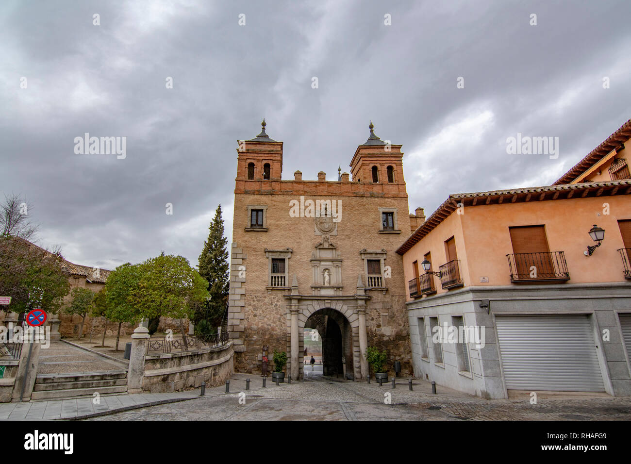 Toledo, Spain; February 2017: Puerta del CambrÃ³n is of Arabic origin and is one of the oldest entryways to the monumental city of Toledo Stock Photo