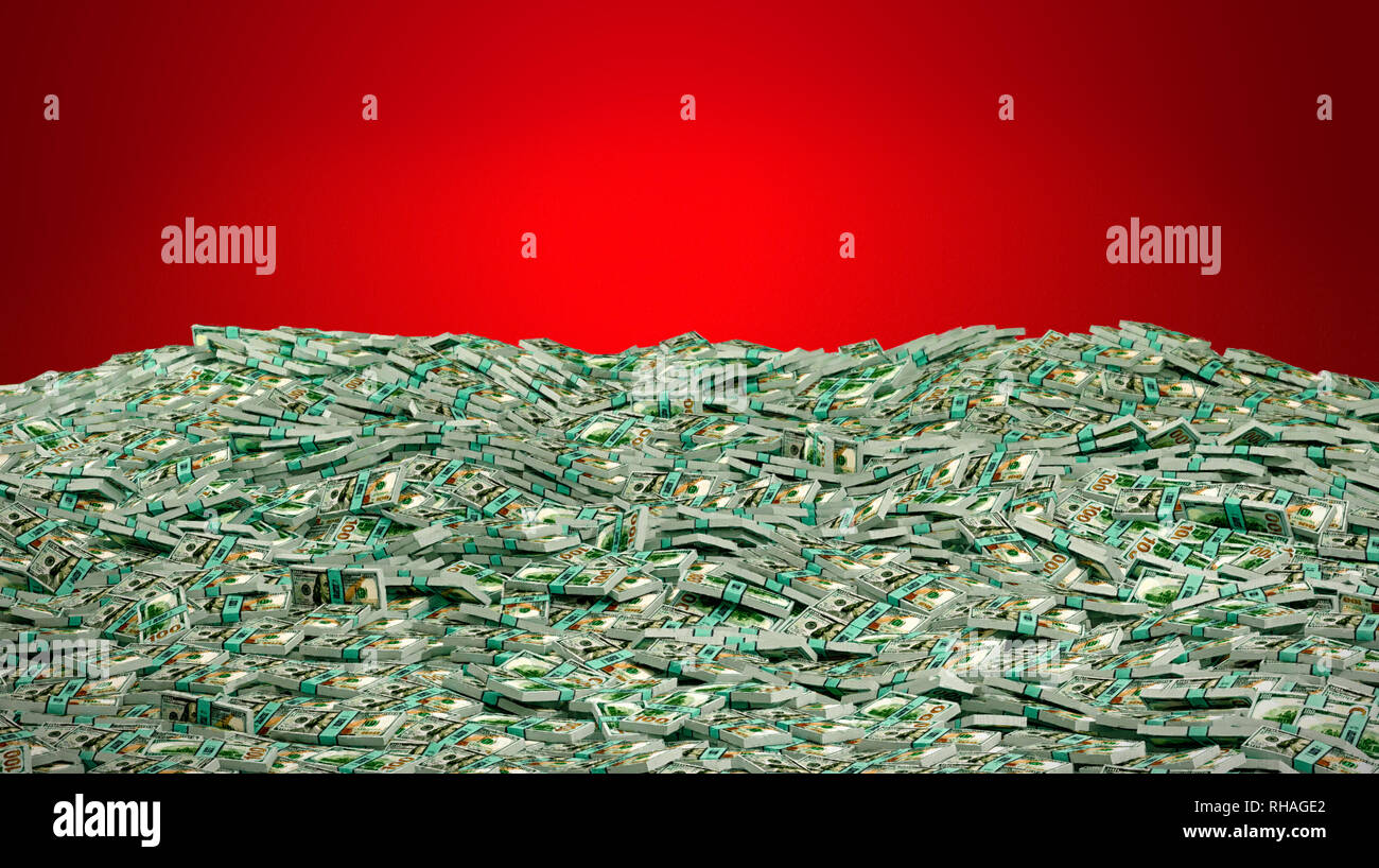 Millions of Dollars - Pile of new 100 Dollar Bills - 3D Rendering Stock Photo