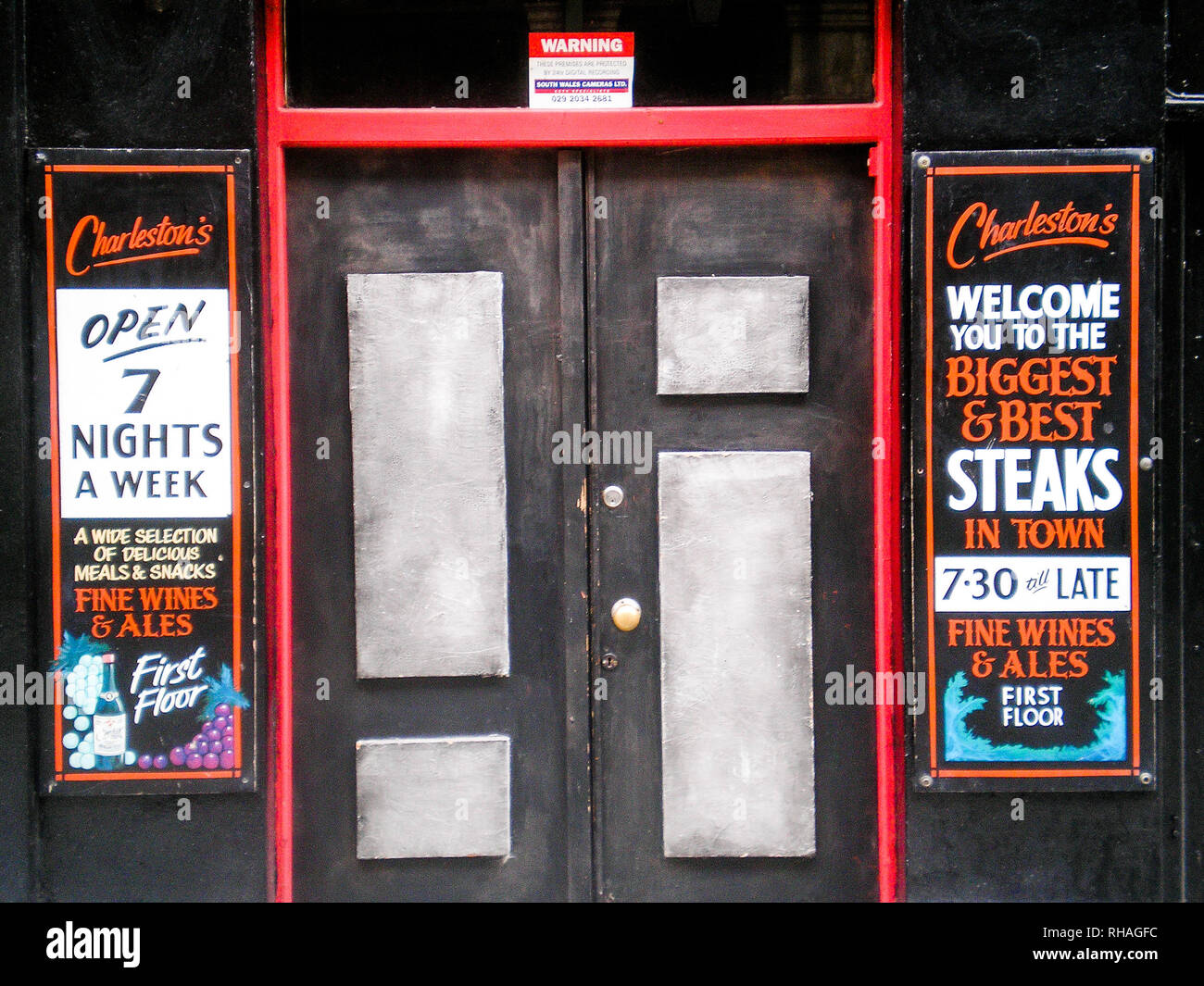 Closed steak-house, Cardiff, Wales, United Kingdom Stock Photo