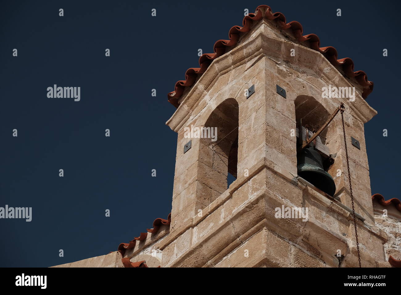Closeup of the Agios Georgios church belfry, Peyia, Cyprus, Greece Stock Photo