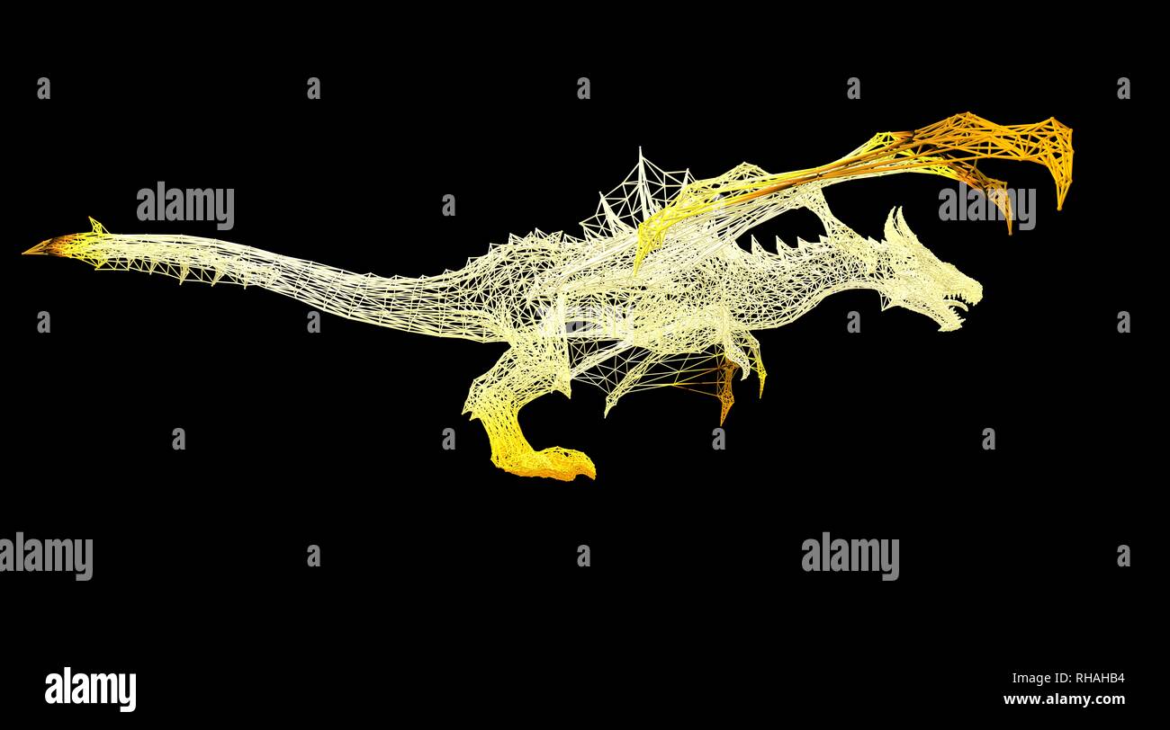 3d rendering of an animal wireframe isolated on a black background ...