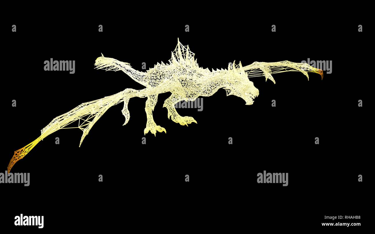3d rendering of an animal wireframe isolated on a black background ...