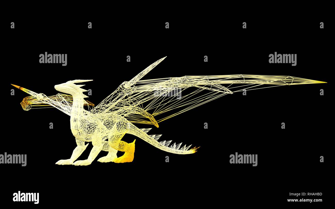 3d rendering of an animal wireframe isolated on a black background ...