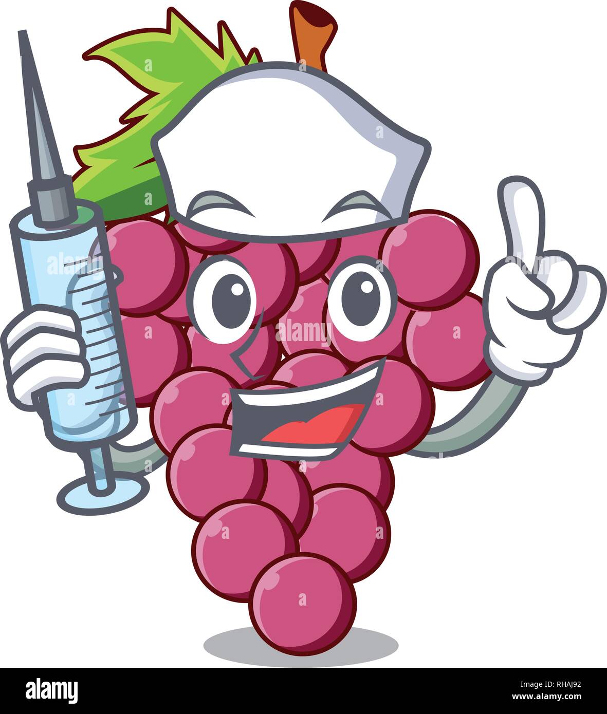 Nurse red grapes fruit isolated in character Stock Vector