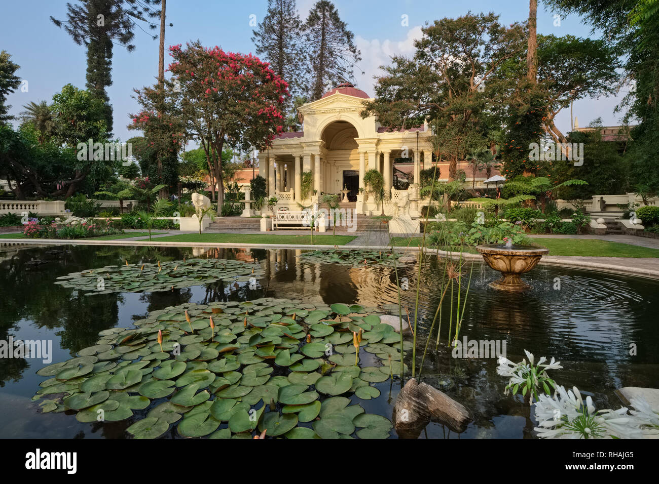 A pavilion and lotus pond at the Garden of Dreams in Thamel, Kathmandu, Nepal Stock Photo