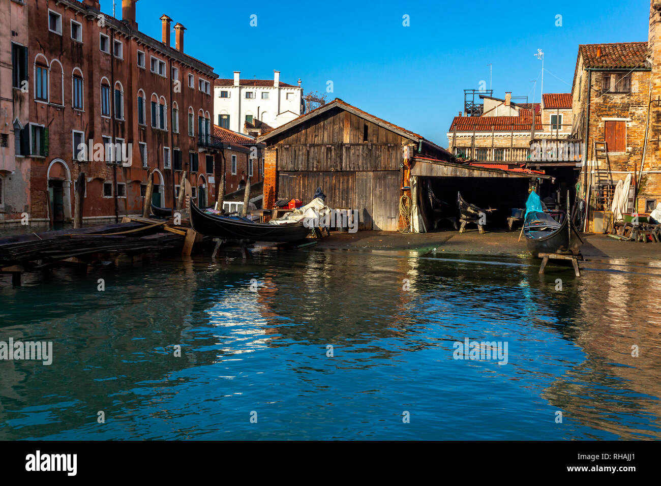 Boat repair yard in Venice Italy Stock Photo