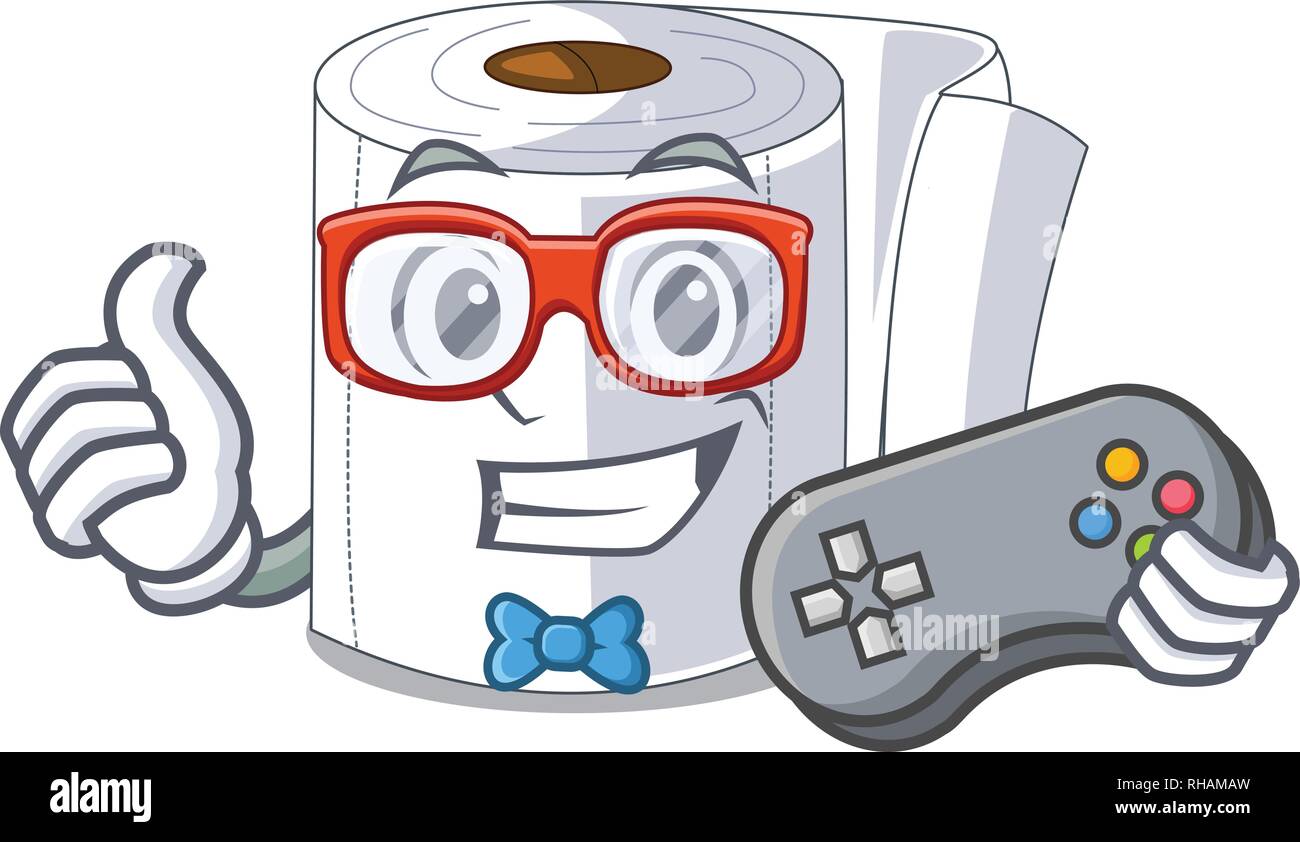Gamer toilet paper in shape of mascot Stock Vector