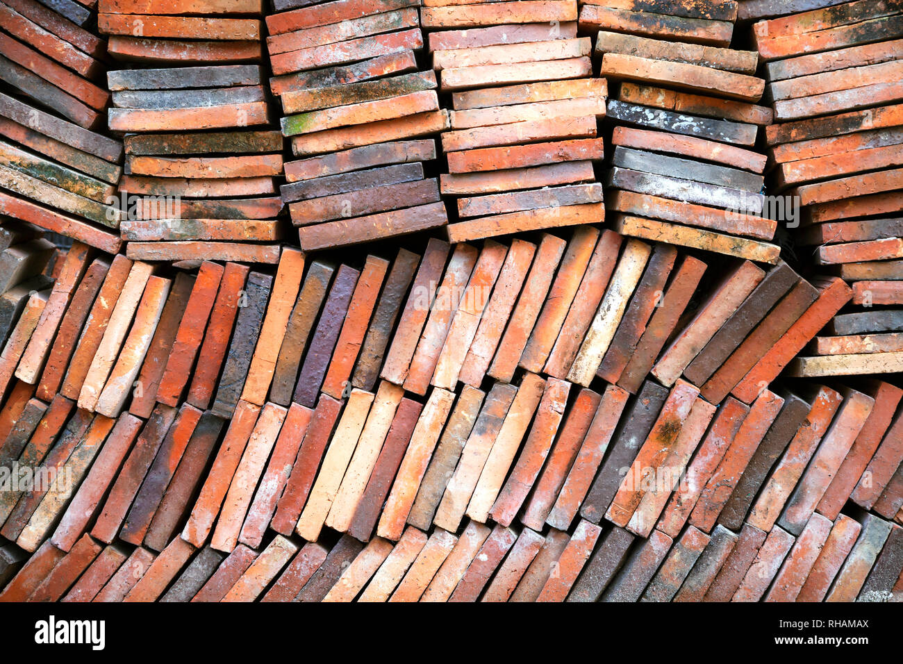 Background of old clay tiles in a pile Stock Photo