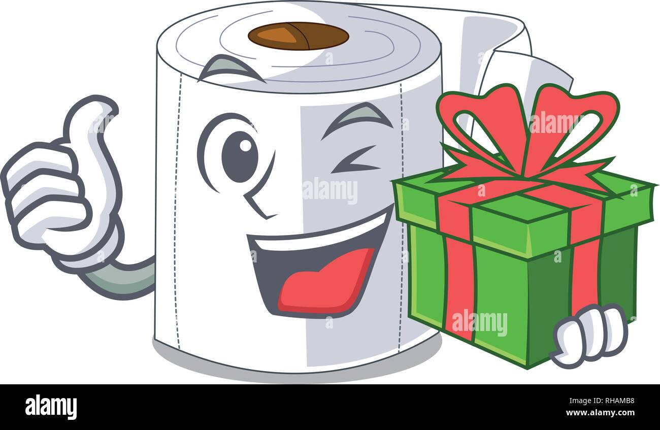 With gift toilet paper in shape of mascot Stock Vector