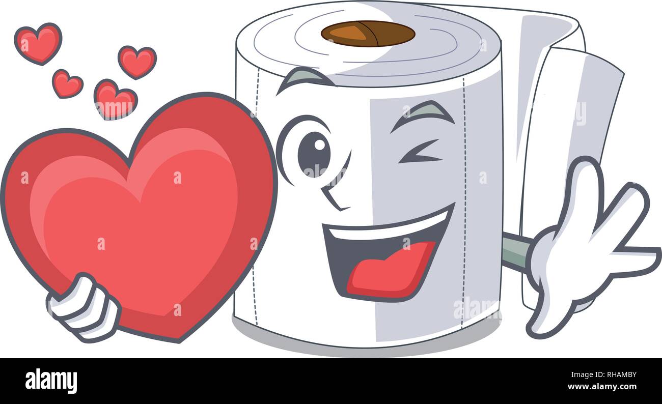 With heart toilet paper in shape of mascot Stock Vector