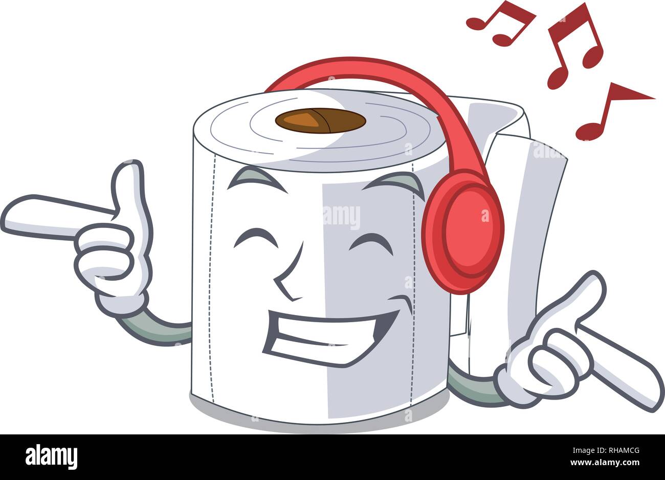 Listening music toilet paper in shape of mascot Stock Vector