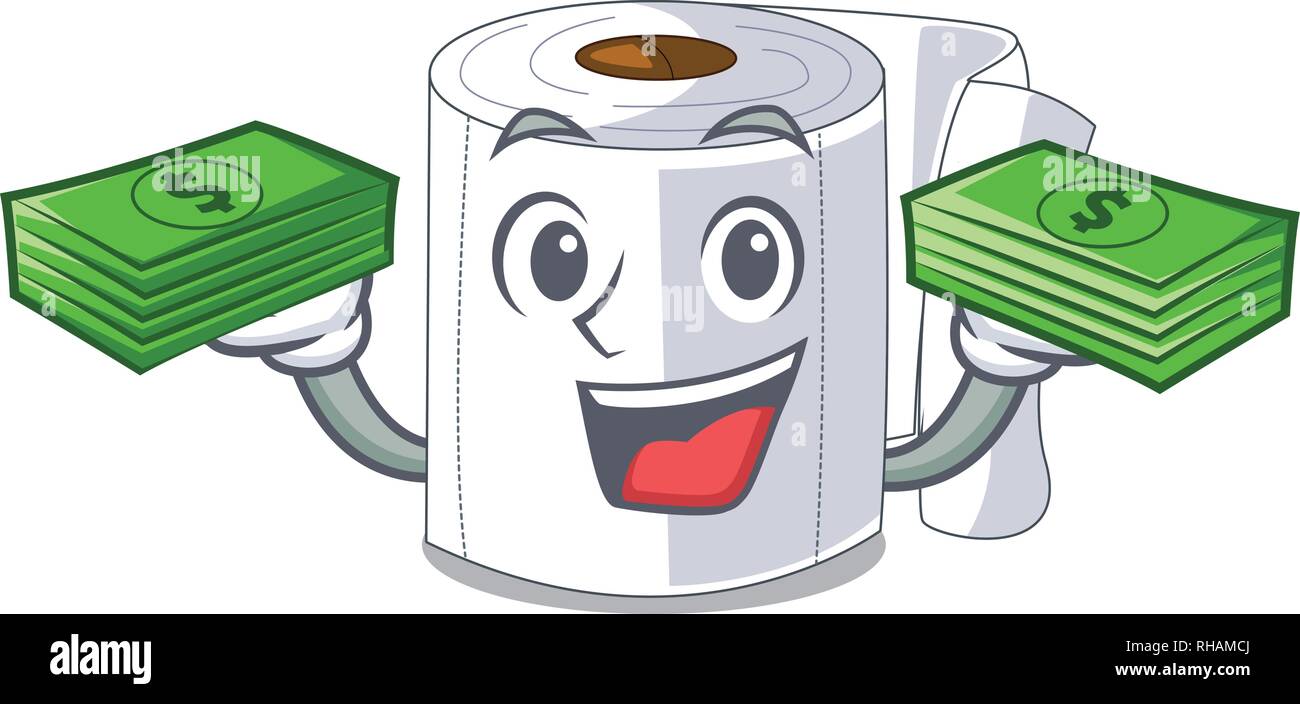 With money bag toilet paper in shape of mascot Stock Vector