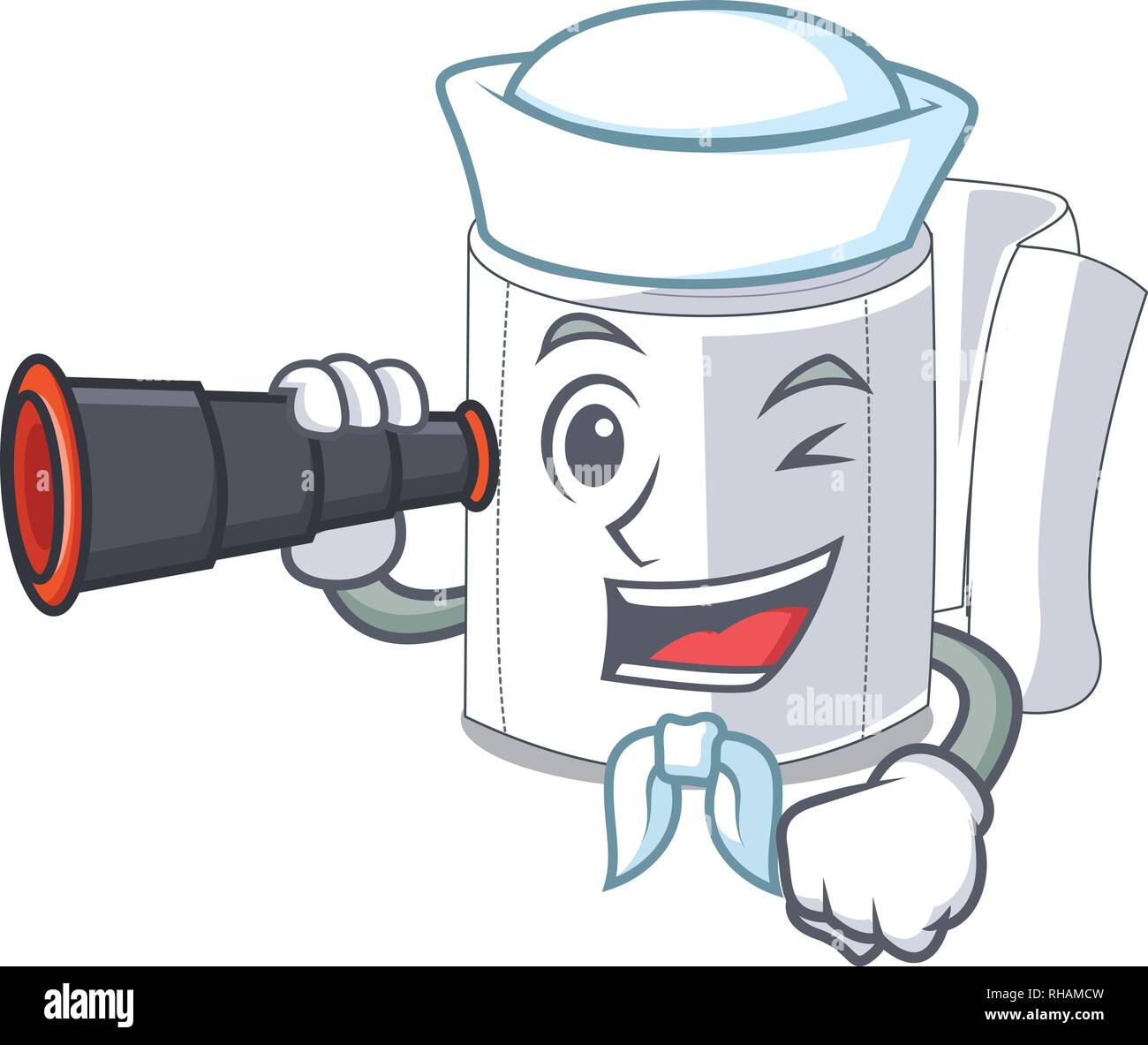 Sailor with binocular toilet paper in shape of mascot Stock Vector