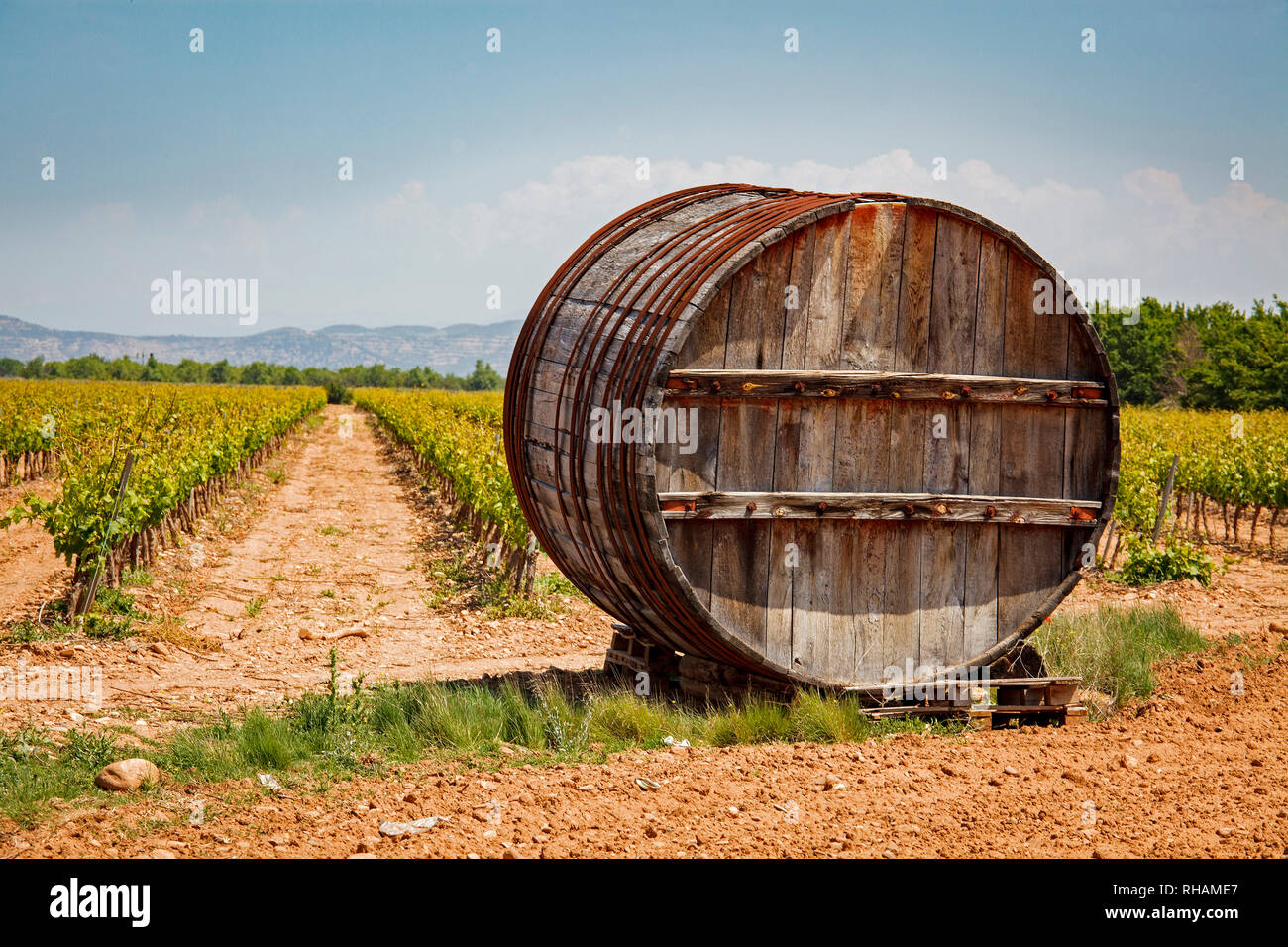 Wooden barrel in Corella. Navarre. Spain Stock Photo
