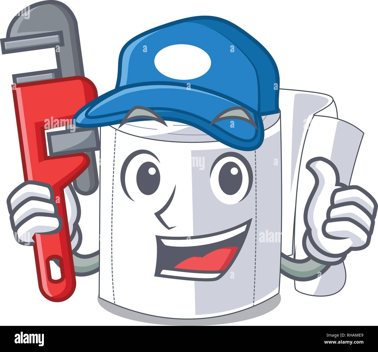 Plumber toilet paper isolated with the cartoons Stock Vector
