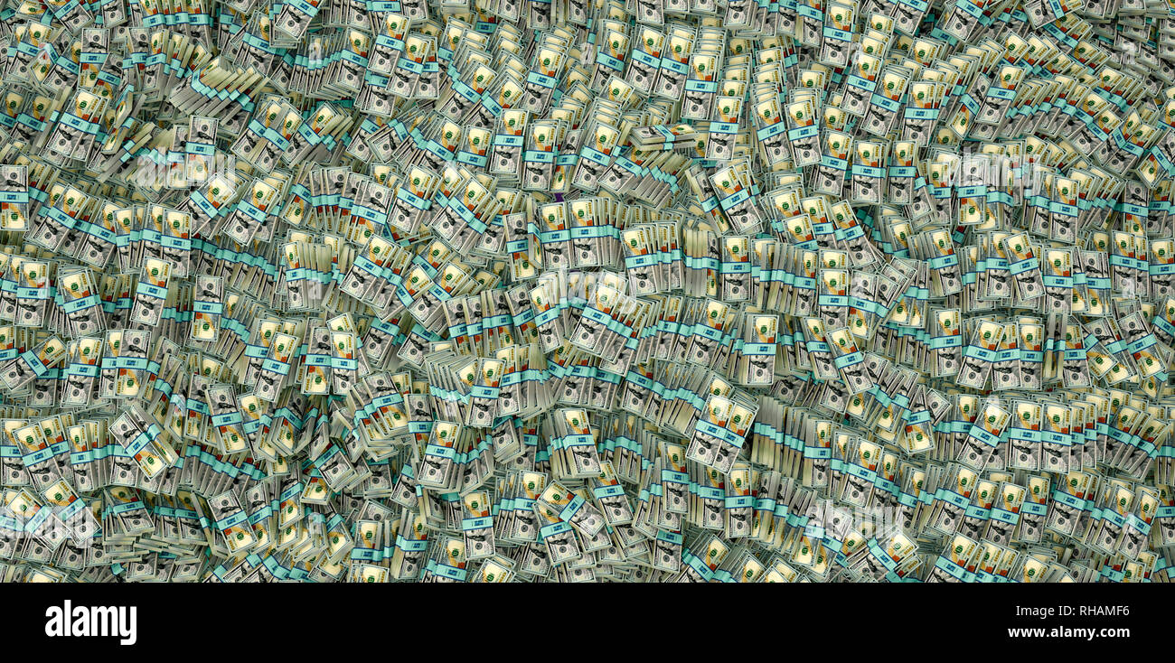 Millions of Dollars - Pile of new 100 Dollar Bills - 3D Rendering Stock Photo