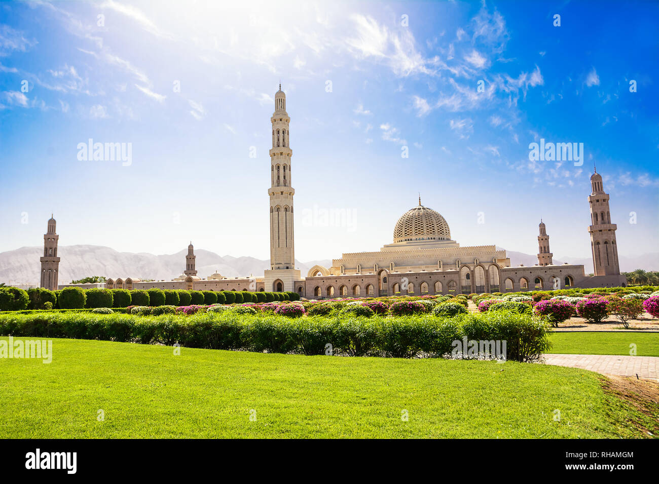 Gardens and the Muscat Grand Mosque (Oman) Stock Photo