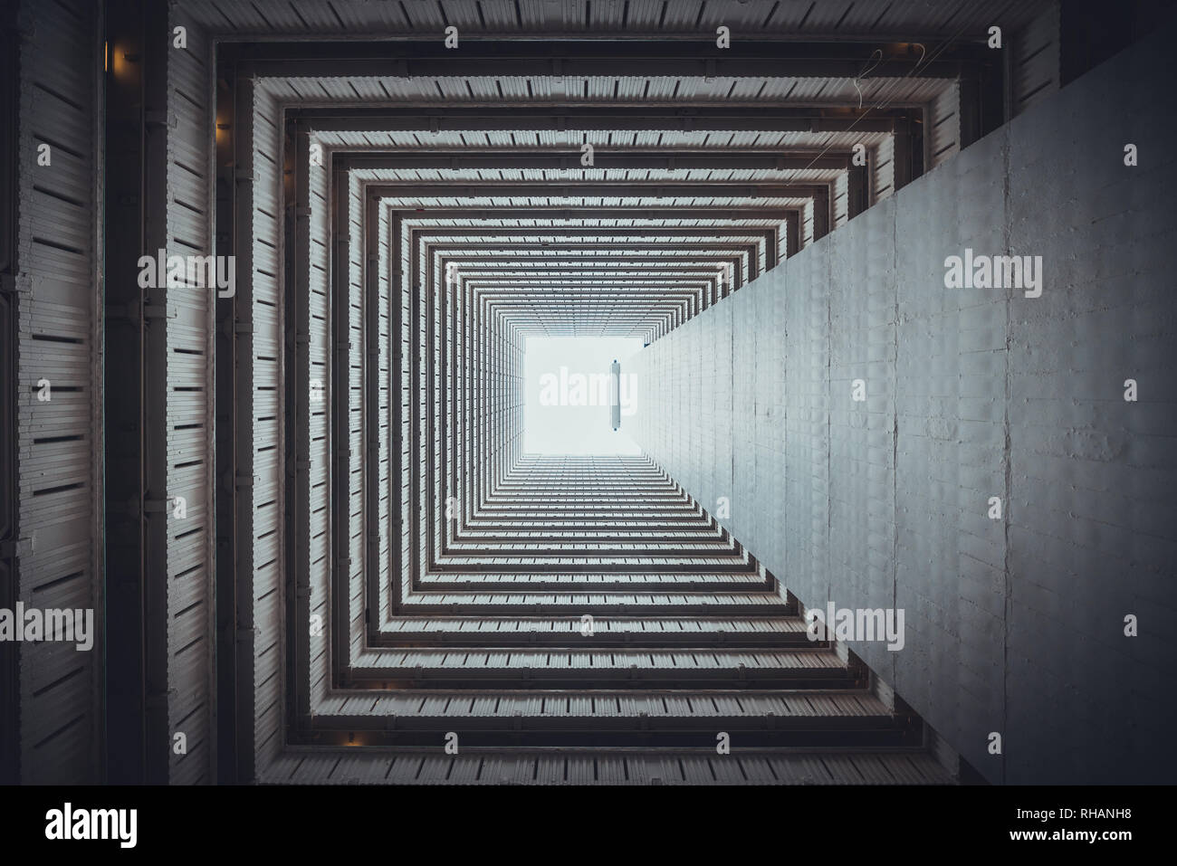Isometric square bottom view from inside building. Architecture art, design abstract background, or construction industry concept Stock Photo