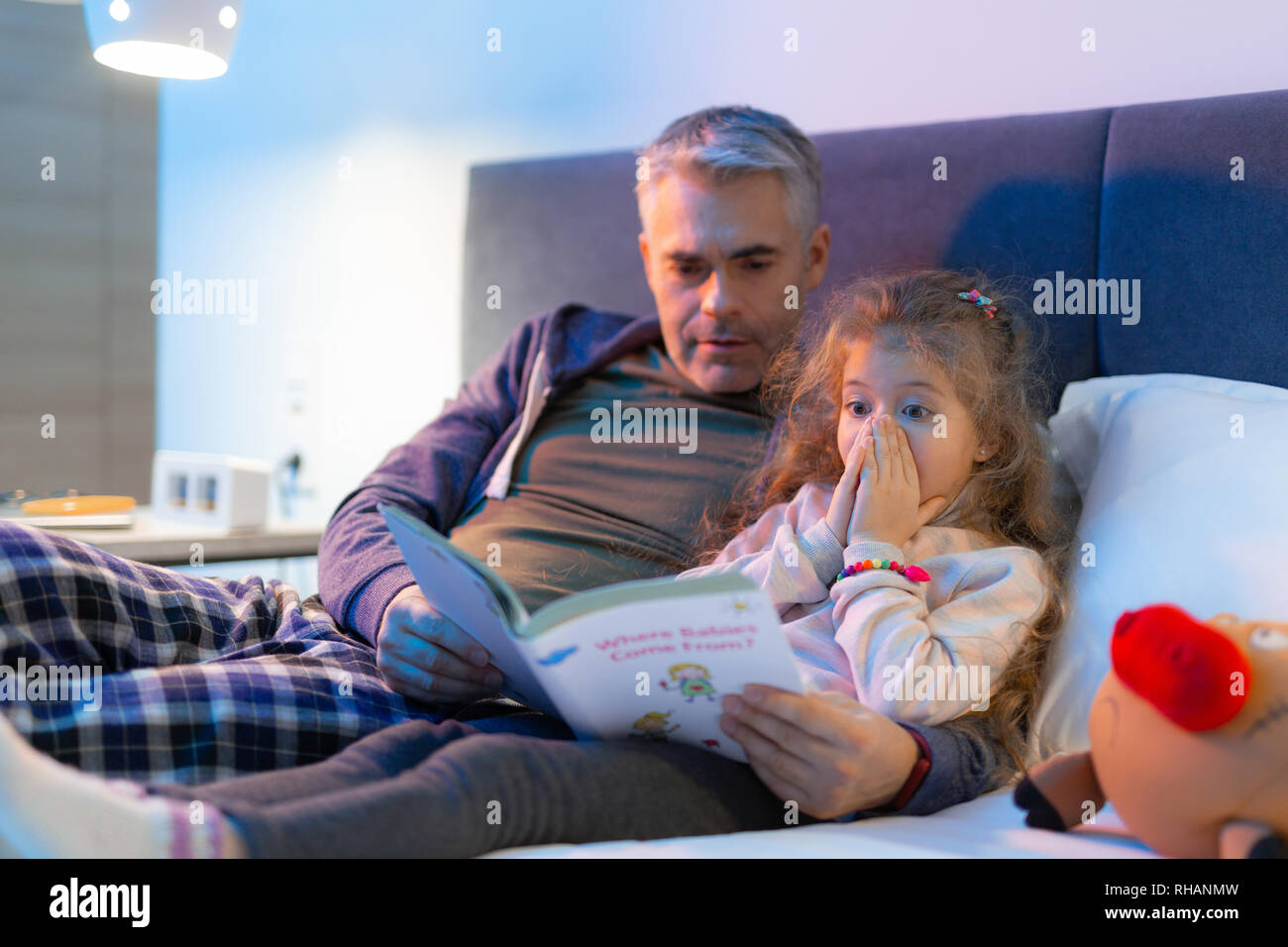 Small pretty long-haired girl with a bracelet looking astonished Stock Photo