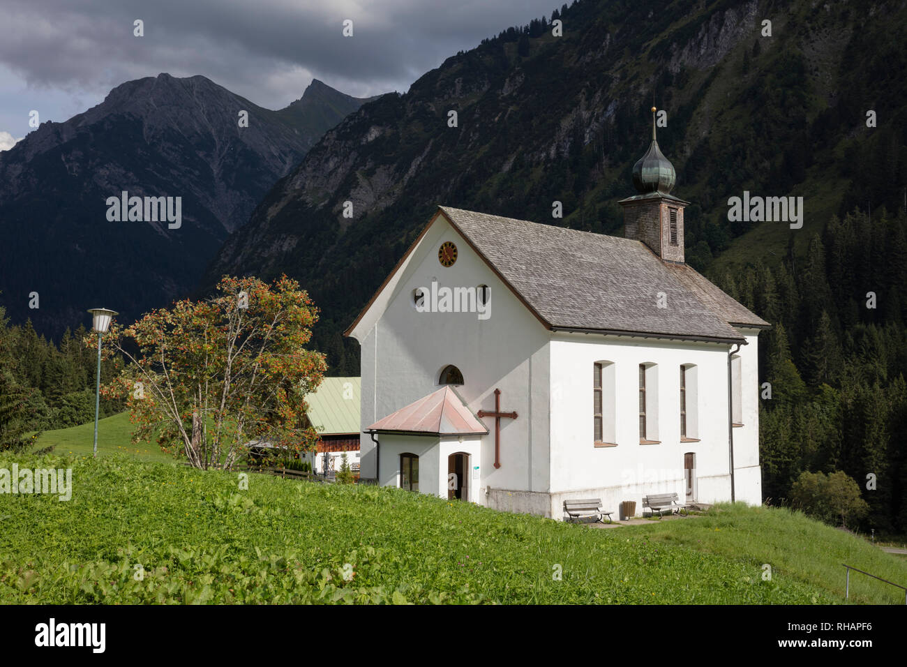 Church St. Martin, Baad, Kleinwalsertal, Allgäuer Alps, Vorarlberg, Austria, Europe Stock Photo