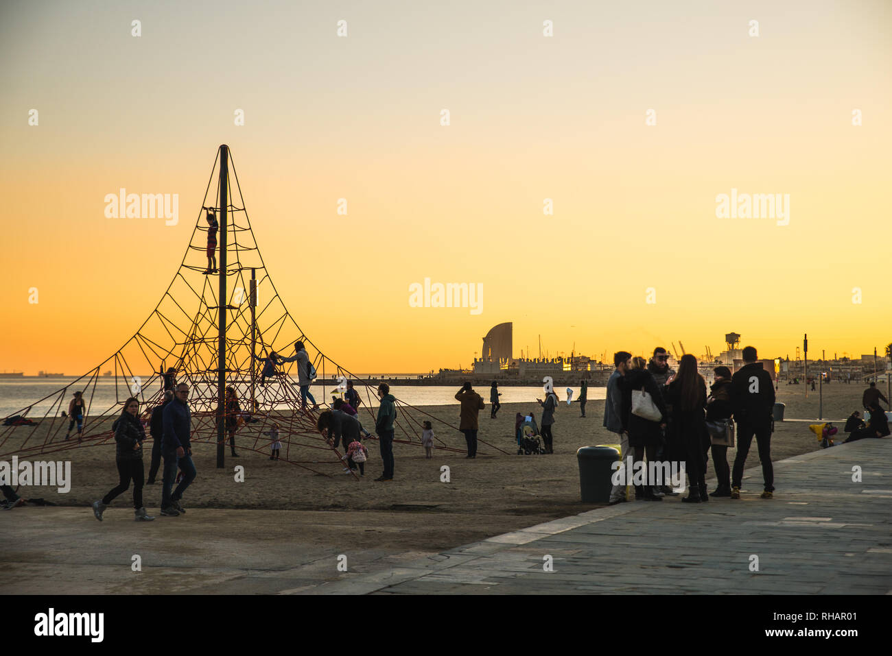 Barcelona Spain 05122018 Beautiful Sunset On The